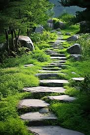 A Garden Path Full Of Rocks Background