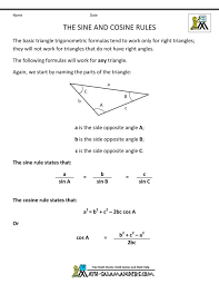 Geometry Formula Sheet Sine Cosine Rule