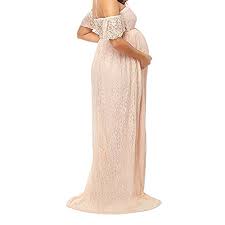 Enine Photography Maternity Dress Off Shoulder Lace Long Dress Pregnant Wedding Dress Peach Pink Medium