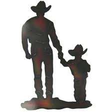 Lovely Cowboy With Son Silhouette Metal