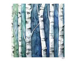 watercolor birch trees painting print