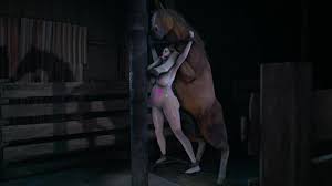 Lié Jill Valentine baisée par un cheval debout