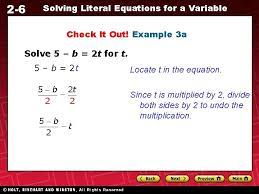 solving literal equations for a variable