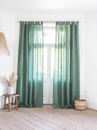 green linen curtains outlet