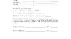 Work Availability Form Template
