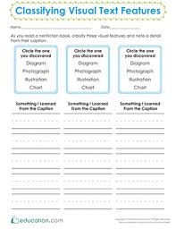 Classifying Visual Text Features Worksheet Education Com