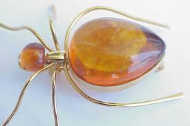 baltic amber insect spider brooch gold
