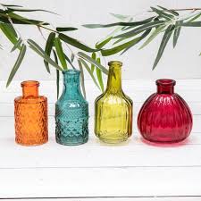 4 Vintage Ribbed Glass Bottles Small