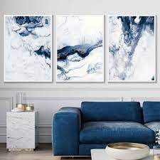 Set Of 3 Abstract Ocean Navy Blue
