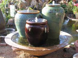 Triple Ceramic Pot Fountain Green Goddess