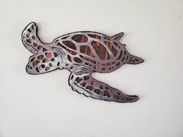 Sea Turtle Wall Decor Metal Art On Wood