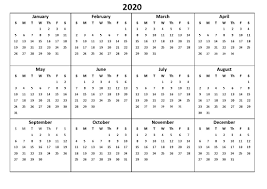 2020 Yearly Calendar Printable Full Usage Calendar Shelter