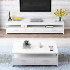 Farmhouse coffee, console, sofa & end tables : 2 Piece Set Athena Coffee Table Tv Cabinet With Drawers White
