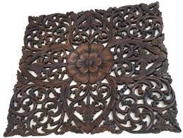 Square Wood Carved Wall Art Asian Home