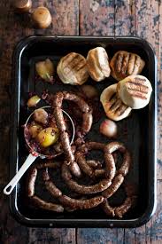 venison sausage with tipsy onions