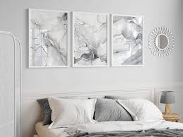 Grey Silver Wall Prints Marble Wall