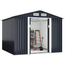 Jaxpety 8 4 Ft W X 8 4 Ft D Outdoor Storage Building Metal Storage Shed Garden Tool Storage With Sliding Door 70 56 Sq Ft Gray