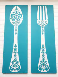 Giant Spoon Fork And Eat Rustic Painted