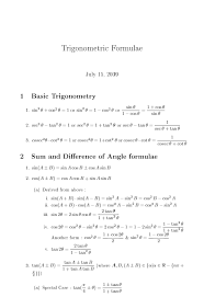 formulae sheet trigonometry pdf free