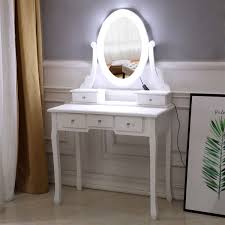 white vanity makeup table set with led