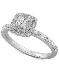 Certified Diamond Princess Halo Diamond Engagement Ring 3 4 Ct T W In 14k White Gold