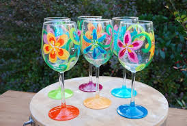 Splash Hand Painted Wine Glasses Set Of