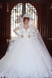 Ball gown dresses always look so charming and formal for women on special occasions. Elegant White Lace Ball Gown Wedding Dress Popular Sweep Train Long Sleeve Bridal Gown Mh026 Wisebridal Com