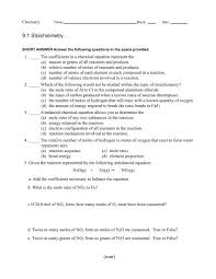 Worksheet 9 1 Stoichiometry