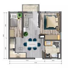 floor plan rendering 2 bedroom unit