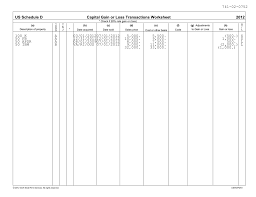 Capital Gain Or Loss Transactions Worksheet Us Schedule D 2012