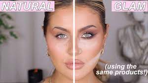 glam vs natural makeup using the