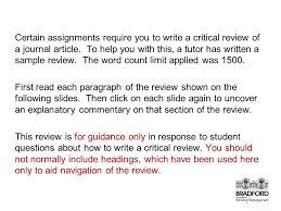 Example of literature review on reading response journal assignment. wowessays, 08 jan. Critically Review An Academic Journal Article A Sample Essay In The Human Resource Management Module Tutor Jo Mcbride Ppt Video Online Download
