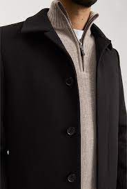 Black Superfine Wool Coat Natural