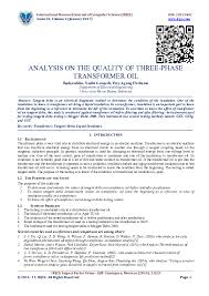 Pdf Analysis On The Quality Of Three Phase Transformer Oil