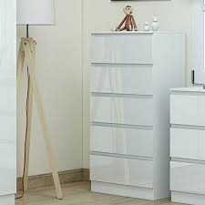 36 high tall boy dresser 6 drawer white wash solid mahogany white wash finish. Modern High Gloss White Narrow Chest Of 5 Drawers Tall Bedroom Furniture Uk For Sale Online Ebay