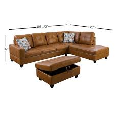3 Piece Brown Faux Leather 6 Seats
