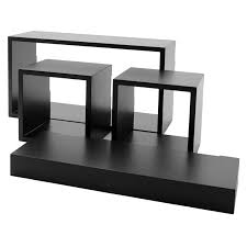 4 Piece Black Wall Shelf Cube Set