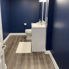navy blue bathroom half bathroom with