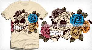 sugar skull with roses t shirt design