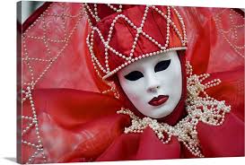 People In Masquerade Masks During Carnival Venice Italy Large Solid Faced Canvas Wall Art Print Great Big Canvas