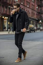 peacoat with grey henley shirt