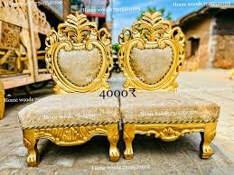 golden wooden indian wedding mandap chairs