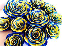 royal blue yellow large paper flowers