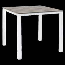 White Metal Patio Table With Grey Faux