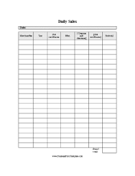 A Printable Form On Which To Record Daily Sales In A Retail Store
