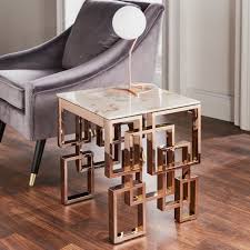 Marble Glass Rose Gold Side Table