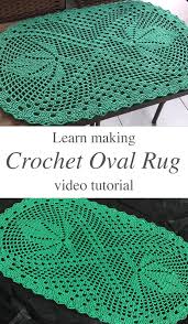 crochet oval rug with leaf motif