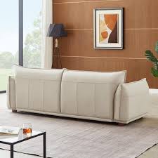 Maner Mid Century Modern Luxury Living Room Couch In Cream Leather