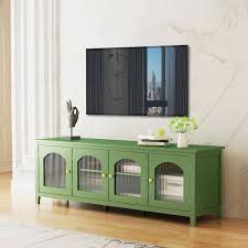 70 9 In W X 17 7 In D X 24 In H Green Tv Stand Linen Cabinet With 4 Glass Doors For Living Room