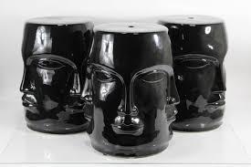 Black Ceramic Faces Garden Stools